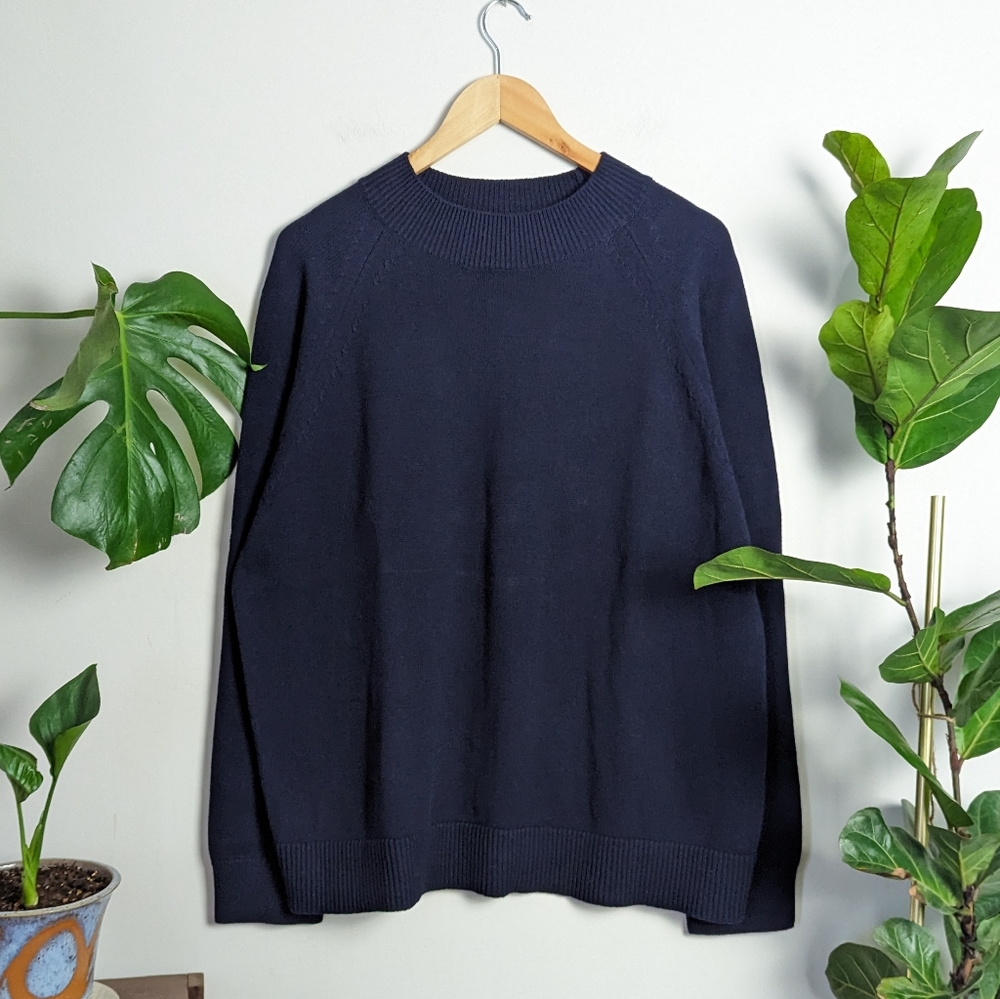 Quince | Navy | 100% Organic Cotton Mockneck Sweater